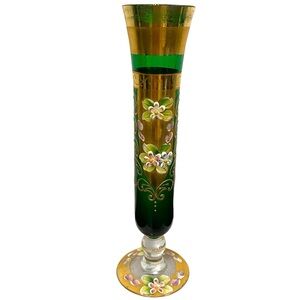 Vintage Emerald Green Art Glass Floral Bud Vase